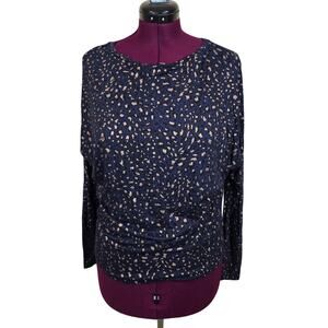 Women's Mint Velvet Navy Blue Cheetah Print Long Sleeve Top | Size Medium